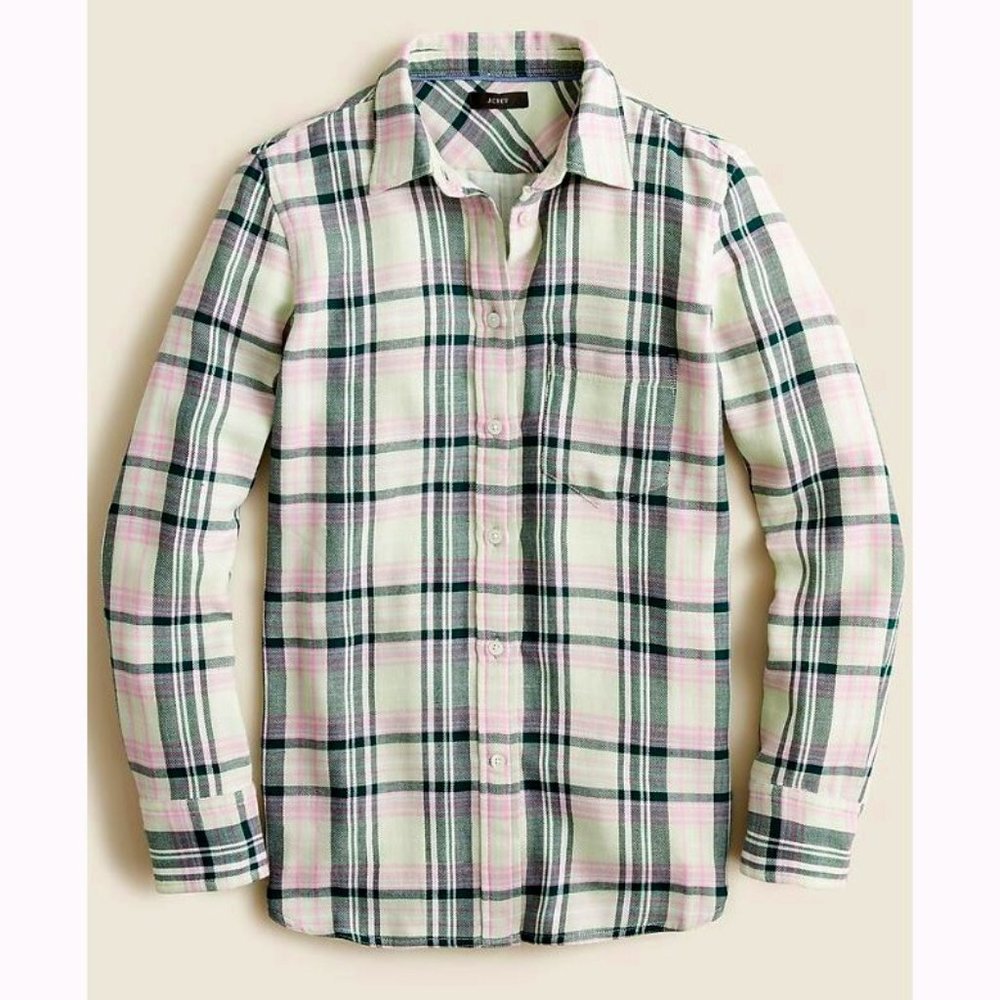 J. Crew Womens's Plaid Classic-Fit Flannel Shirt in Soft Mint Tartan